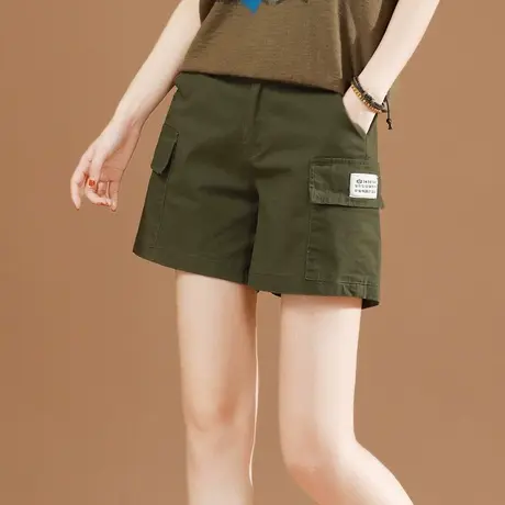韩潮袭人松紧腰贴布工装休闲短裤子女2024年夏季新款宽松显瘦热裤图片
