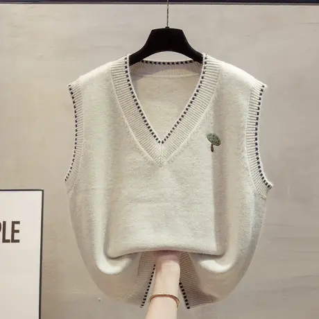 v领针织马甲背心女2023秋装新款宽松外穿马夹叠穿外搭毛衣坎肩潮商品大图