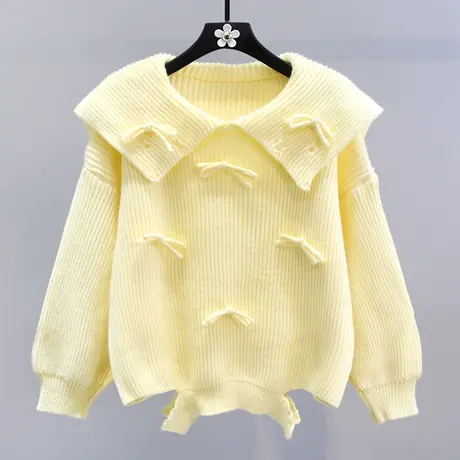 手工立体蝴蝶结海军领毛衣女秋冬2023新款宽松设计感温柔风针织衫图片