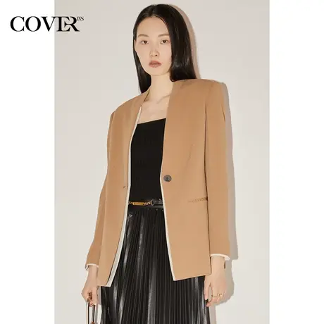 COVER秋季撞色门襟H型无领西装外套图片