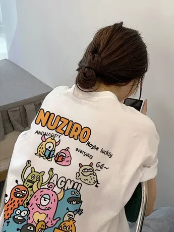 美式复古纯棉短袖t恤女2023新款夏季中长款宽松大版半袖上衣潮牌图片