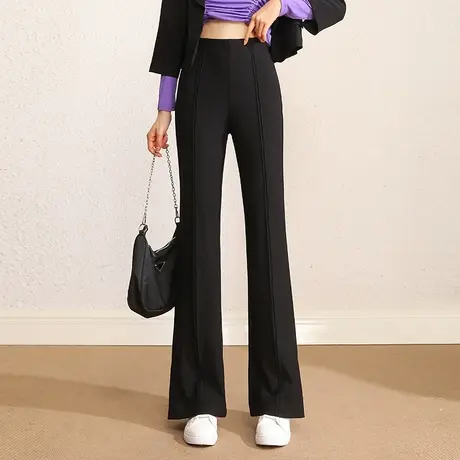 简约开叉喇叭裤女春秋2023新款高腰显瘦垂感直筒微喇长裤休闲裤子商品大图