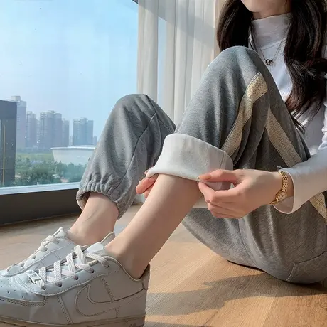 灰色运动裤女束脚2024年春秋新款高腰宽松显瘦九分百搭休闲哈伦裤商品大图
