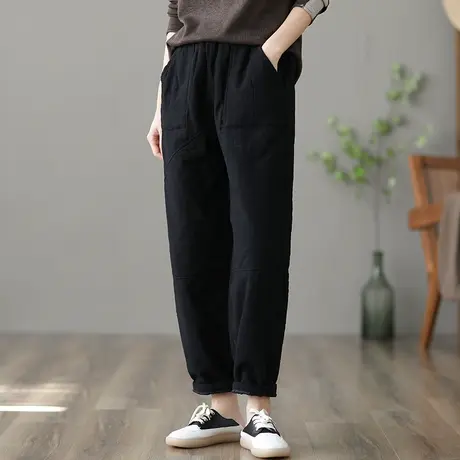 dza 高腰显瘦加厚加棉裤子女士秋冬休闲长裤新款宽松阔腿裤直筒裤图片