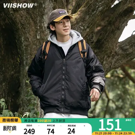 VIISHOW日系假两件棉衣2023新款外套男生宽松休闲潮流男连帽棉服商品大图