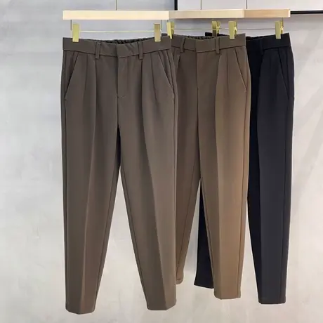 2023秋冬季加厚保暖毛呢裤休闲九分裤男柔顺抗皱免烫宽松休闲长裤商品大图