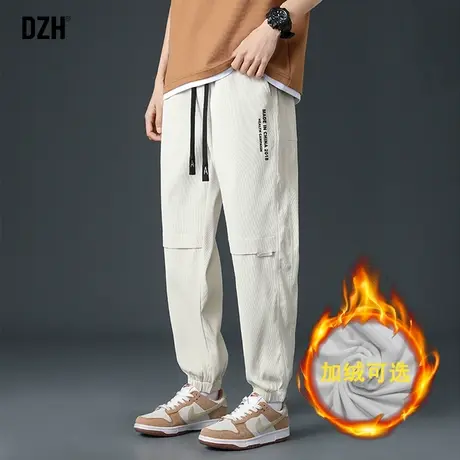男士卡其色加绒卫裤男秋冬束脚2024年新款休闲运动裤宽松百搭裤子图片