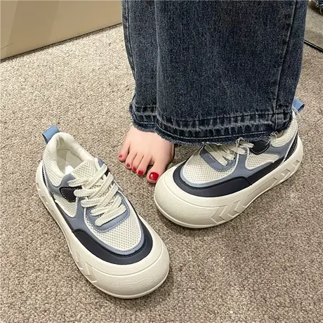 爆款小白鞋女2023夏季新款网面透气板鞋厚底奶fufu丑萌大头面包鞋商品大图