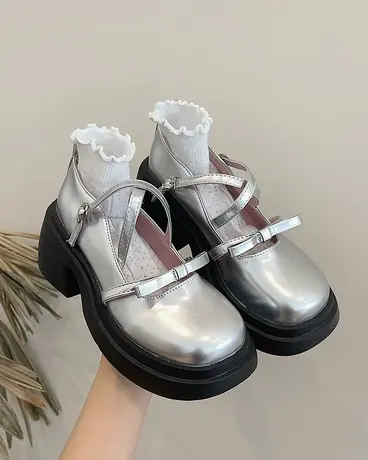 法式粗跟玛丽珍单鞋女2023夏季新款时尚复古蝴蝶结圆头高跟小皮鞋商品大图