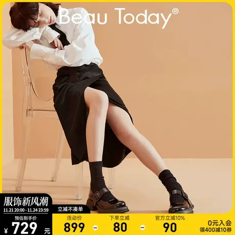 BeauToday2024春秋新款粗跟玛丽鞋女鞋厚底单鞋学院风黑色小皮鞋商品大图
