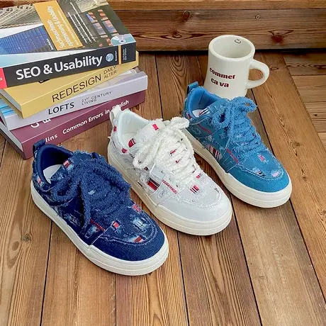 2023夏季做旧乞丐帆布女鞋设计款撞色ins板鞋舒适透气运动休闲鞋商品大图