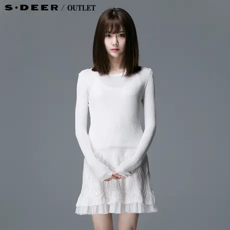 sdeer圣迪奥女装纯色钩花拼接连衣裙S14181250图片