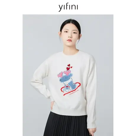 Yifini/易菲卡通动漫刺绣圆领毛衫女冬季新款宽松打底针织衫商品大图
