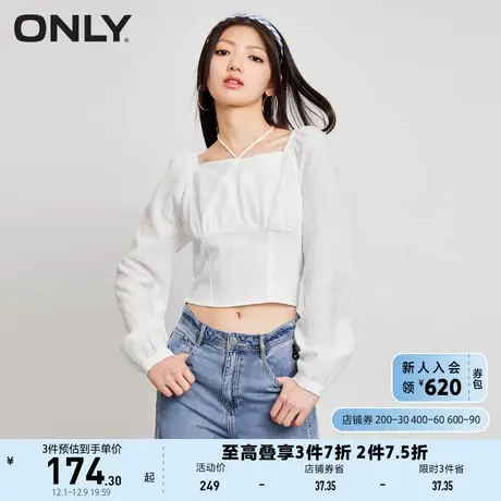 ONLY奥莱夏季甜美百搭泡泡袖方领短款雪纺衫女商品大图