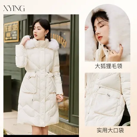 【直播间】香影羽绒服女中长款2023年冬季新款米白色潮收腰白鸭绒商品大图