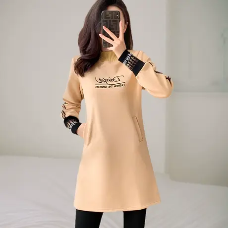 中长款加绒卫衣女秋冬新款宽松设计感上衣加厚高级感超好看遮屁股图片