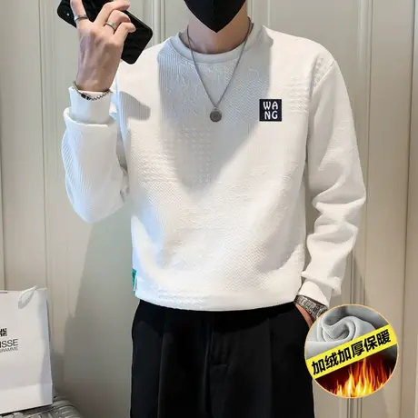冬款高级感潮牌卫衣男加绒打底衫痞帅长袖2022新款春秋季内搭T恤商品大图