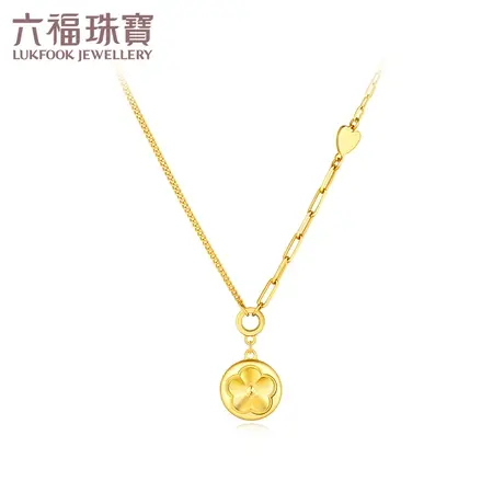 六福珠宝光影金花圆吊坠实心黄金项链女AB版足金套链计价004620NA图片