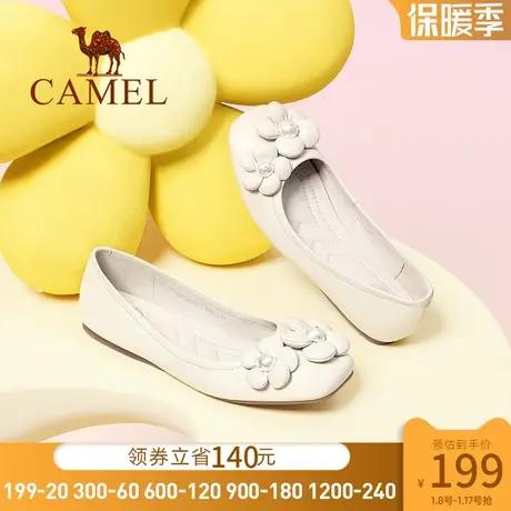 骆驼女鞋2024春季新款套脚真皮小皮鞋奶奶鞋女羊皮浅口平底单鞋女图片