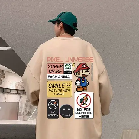 卡通印花情侣卫衣男春秋季2023新款oversize小众高街潮牌ins落肩商品大图