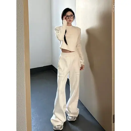 ins超火休闲运动裤女早春2024年新款宽松百搭高腰阔腿拖地长裤子商品大图