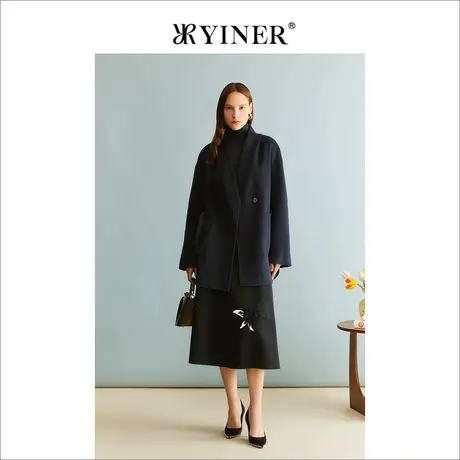 【绵羊毛+羊绒】YINER音儿女装冬季双面毛呢大衣长款外套图片