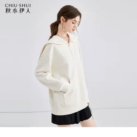 秋水伊人宽松落肩大翻领卫衣2024年春季新款女装时髦显瘦百搭上衣商品大图