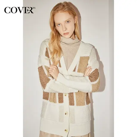 COVER冬季拼色提花百搭羊毛毛织衫商品大图