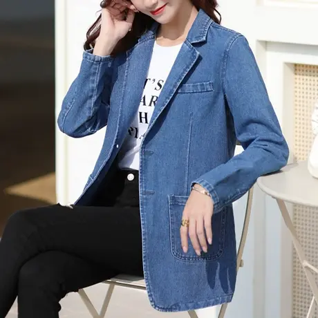 韩潮袭人高级感西装领牛仔上衣百搭时尚小众长袖短外套商品大图