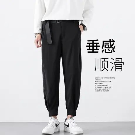 工装裤男束脚魔术贴哈伦裤宽松冰丝休闲九分裤夏季薄款垂感小西裤商品大图