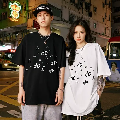 加肥加大情侣装短袖男潮牌潮流国潮趣味字母印花情侣t恤夏季半袖商品大图