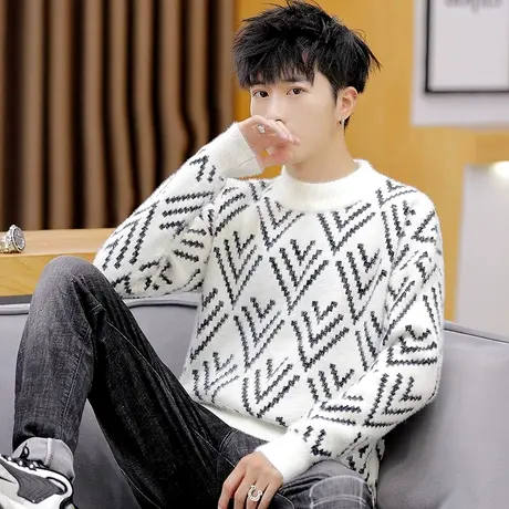 针织衫毛衣男韩版宽松厚款潮流长袖青少年冬季水貂绒个性打底衫潮商品大图