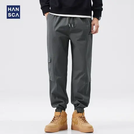 hansca工装裤男士秋冬款美式潮牌宽松束脚休闲拼接大码运动长裤子商品大图