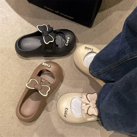 包头拖鞋女2024年春夏季新款时尚百搭厚底单鞋可爱蝴蝶结半拖鞋潮商品大图