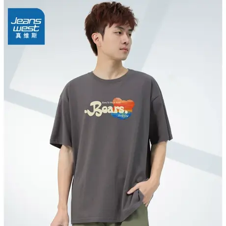 DS真维斯男装纯棉学生体恤衫 2024春季新款 男款印花圆领短袖T恤商品大图