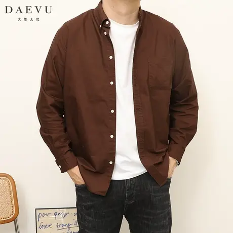 DAEVU春秋款咖啡色牛津纺大号潮胖子加肥加大码男士长袖衬衫衬衣商品大图