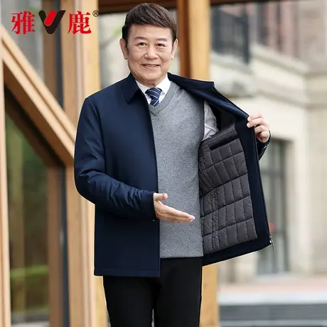 【夹棉】雅鹿秋冬季中年商务休闲翻领棉衣男纯色加厚爸爸通勤外套商品大图