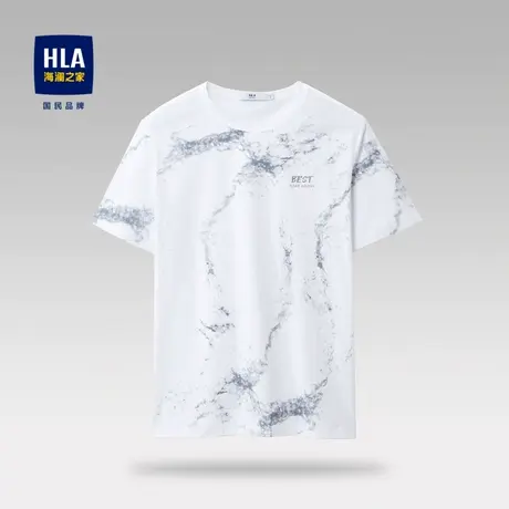 HLA/海澜之家含丝光棉短袖T恤23夏季新款圆领短袖男时尚印花短t商品大图