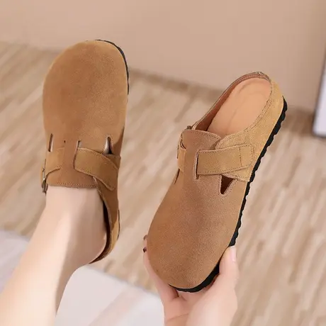 包头拖鞋女加肥加大码41一43磨砂平底软底软面舒适女凉鞋真皮凉拖商品大图