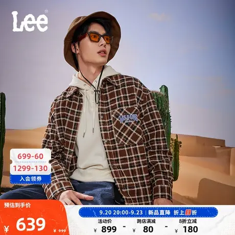 LeeXLINE23秋冬新品舒适版卡布奇诺色美拉德粗花呢男衬衫复古潮流商品大图