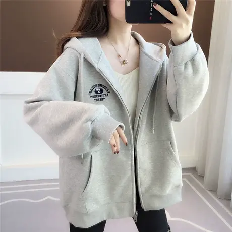 开衫拉链连帽卫衣外套女春秋款卫衣宽松休闲运动2023新款早春上衣商品大图