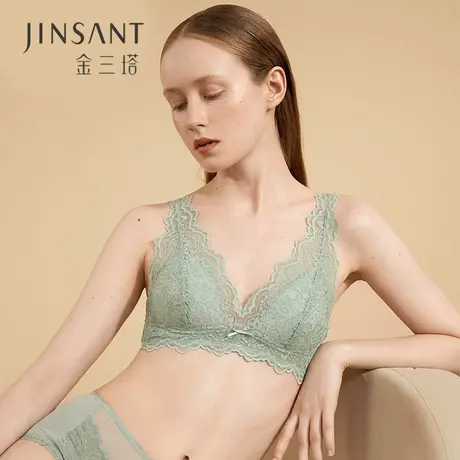 金三塔新品 真丝内里蕾丝内衣女桑蚕丝三角杯性感透气法式文胸图片