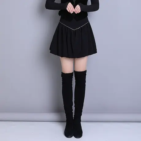 黑色灯笼短裙a字裙女春季2023新款小个子百搭半身裙百褶裙休闲裙图片