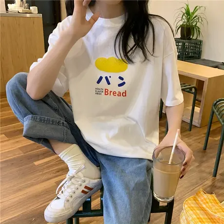 ins超火港风网红短袖T恤女夏装韩版学生宽松慵懒风百搭chic上衣潮商品大图