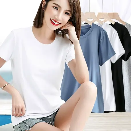 纯棉白色短袖t恤女装2023年新款夏装修身夏季上衣服女士半袖体恤图片