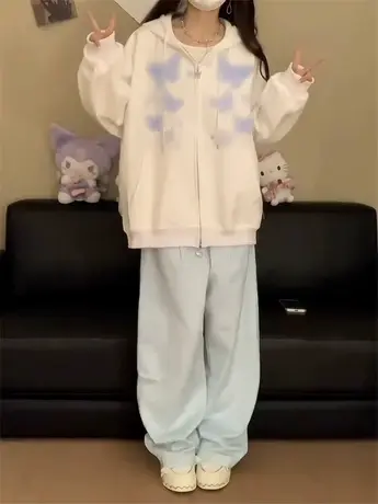 开衫卫衣外套女2023新款春秋小众设计感宽松美式复古拉链连帽上衣图片