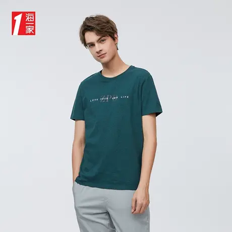 海一家基础日常休闲短T新款舒适圆领字母印花短袖T恤男商品大图