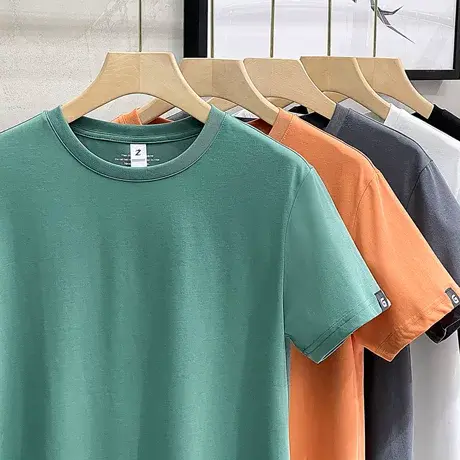 爽滑冰丝棉 男士短袖T恤夏季白色半袖内搭男装纯色丝光体恤打底衫商品大图