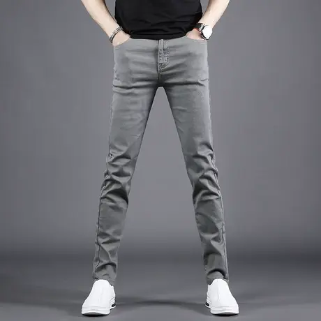 秋季休闲牛仔裤男修身小脚2023新款灰色高端弹力百搭男士裤子青年商品大图