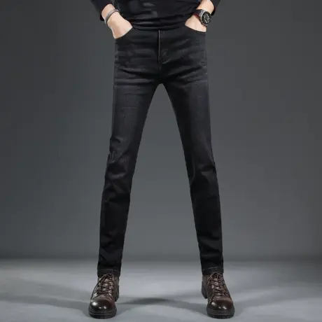 高端黑色牛仔裤男款2023新款秋季潮流修身小直筒弹力裤子男春秋款商品大图